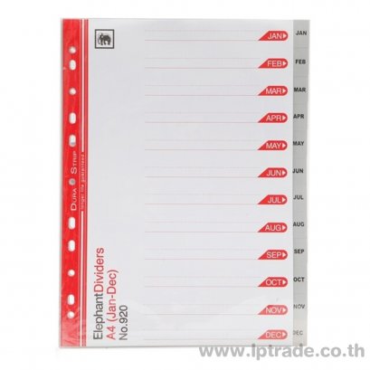 อินเด็กซ์พลาสติก ตราช้าง 920 Jan-Dec A4 สีเทา