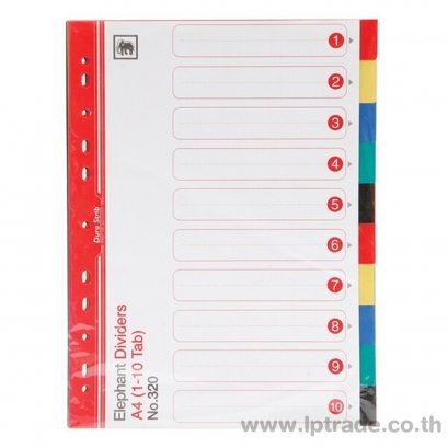 อินเด็กซ์พลาสติก ตราช้าง No.320 10 หยัก A4 คละสี