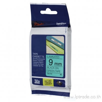 เทปพิมพ์อักษร Brother TZE-721 9มม. สีดำพื้นเขียว
