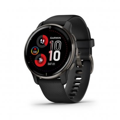 นาฬิกาสมาร์ทวอทช์ Garmin Venu 2 Plus Slate Stainless Steel Bezel with Black Case and Silicone Band