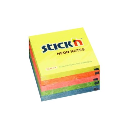 กระดาษโน๊ต สี Neon ขนาด 3" x 3" ยี่ห้อ Stick'n