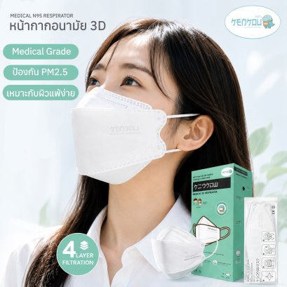 KENKOU 3D FACE MASK - WHITE 1x20 PCS, FOR ADULT หน้ากากอนามัย 3D เคนโกะ สีขาว บรรจุ 20 ชิ้น สำหรับผู้ใหญ่