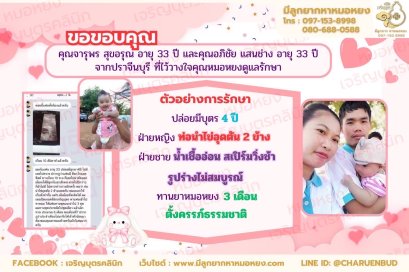 คุณจารุพร สุขอรุณ อายุ 33 ปี และคุณอภิชัย แสนช่าง อายุ 33 ปี จากจังหวัดปราจีนบุรี ที่ไว้วางใจให้คุณหมอหยงดูแลรักษา