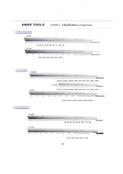 ใบมีดเครื่องตัดต่างๆ Staight Knives