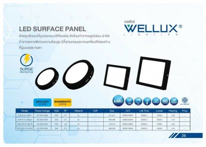 โคมดาวน์ไลท์ โคมสปอร์ตไลท์  โคมถนนโซล่าเซลล์ และ หลอดไฟ WELLUX
