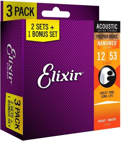 Elixir 3-Pack Phosphor Bronze Nanoweb Light 12-53