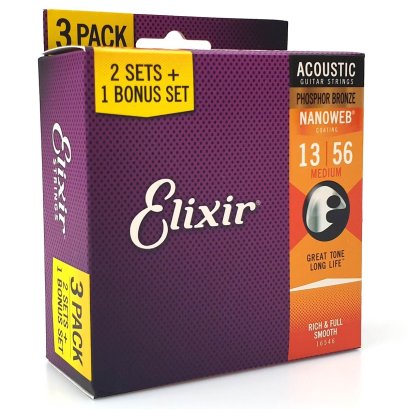 Elixir 3-Pack Phosphor Bronze Nanoweb Medium 13-56