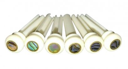 Bone Bridge Pins with Green Abalone Dot &amp; Brass Circle 5.3 mm
