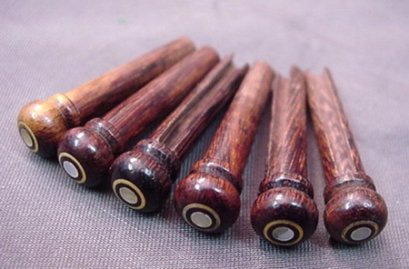 Rosewood Bridge Pins with Pearl Dot & Brass ring, 5.2-5.4 mm