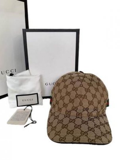 หมวก GUCCI Webbing-Trimmed Monogrammed Canvas Baseball