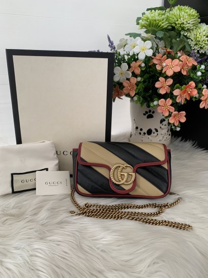 Gucci Matelasse Diagonal Striped Super Mini Torchon GG Marmont