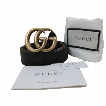 GUCCI BELT BLACK LEATHER GHW
