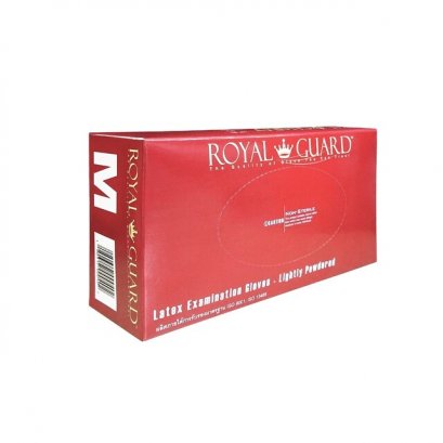 Latex Gloves ถุงมือยางธรรมชาติ Royal Guard ชนิดมีแป้ง ชนิดผิวเรียบ ขนาด S, M, L