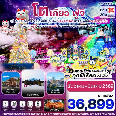 โตเกียว ฟูจิ งานประดับไฟซากามิโกะ 5วัน3คืน อิสระช้อปปิ้งเต็มวัน บิน XJ