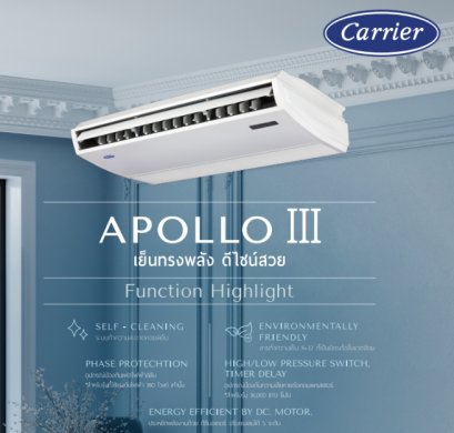 42FGE012-R3 แอร์แคเรียร์ CARRIER แบบแขวนใต้ฝ้า ตั้งได้/แขวนได้ รุ่น Apollo III Fixed Speed R-32 ขนาด 36,800BTU #5 ระบบไฟ 380V รีโมทไร้สาย (เฉพาะเครื่อง)