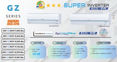 MSY-GZ15VF มิตซูสลิม Mitsubishi Electric แบบติดผนัง รุ่น Super Inverter R-32 ขนาด 14,330BTU(5459-16378) เบอร์5/3ดาว รีโมทไร้สาย 2026