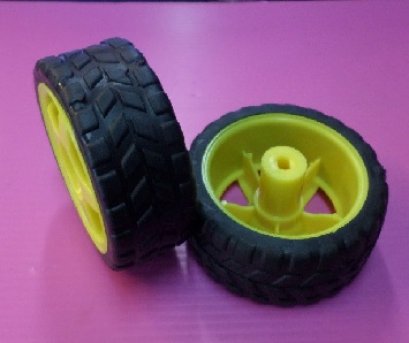 ล้อขนาด 2.5 นิ้ว สีเหลือง/สีแดง สำหรับใส่กับมอเตอร์เกียร์ BO (1ล้อ)
