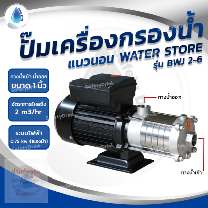 ปั๊ม Multistage แนวนอน 1 HP/0.75 KW WATER STORE BWJ 2-6 (220V)