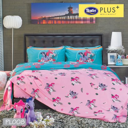 ชุดผ้าปูที่นอน Satin Plus ขนาด 6 ฟุต ลายการ์ตูน Pony PL008