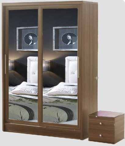 ตู้เสื้อผ้าบานเลื่อน ขนาด 150 ซม. กระจกคู่