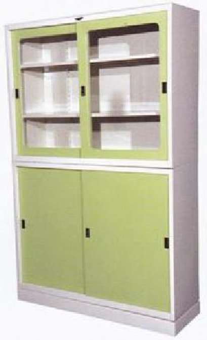 ตู้เอกสารเหล็กบานเลื่อน แบบทึบ-กระจก ทรงเตี้ย 4 ฟุต