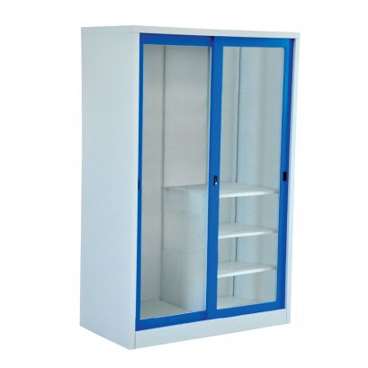 ตู้เสื้อผ้าเหล็กบานเลื่อน แบบกระจก ทรงสูง ขนาด 4 ฟุต