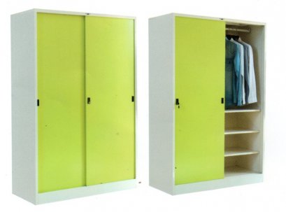 ตู้เสื้อผ้าเหล็กบานเลื่อน แบบทึบ ทรงสูง 4 ฟุต