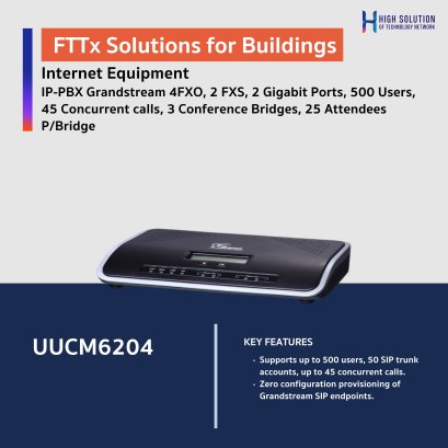 IP-PBX Grandstream 4FXO, 2 FXS, 2 Gigabit Ports, 500 Users, 45 Concurrent calls, 3 Conference Bridges, 25 Attendees P/Bridge