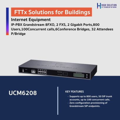 IP-PBX Grandstream 8FXO, 2 FXS, 2 Gigabit Ports,800 Users,100Concurrent calls,6Conference Bridges, 32 Attendees P/Bridge