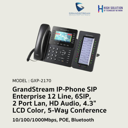 GrandStream IP-Phone SIP Enterprise 12 Line, 6SIP, 2 Port Lan, HD Audio, 4.3 LCD Color, 5-Way Conference, 101001000Mbps, POE, Bluetooth