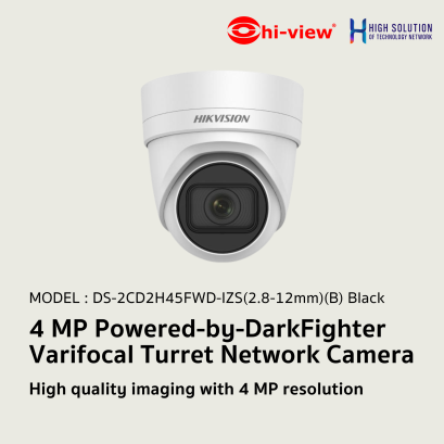DS-2CD2H45FWD-IZS (B) Hikvision 4 MP Powered-by-DarkFighter Varifocal Turret Network Camera IP Camera CCTV Camera (2.8-12mm) Black