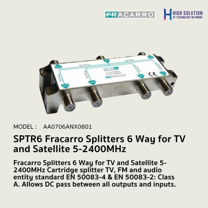 SPTR6 Fracarro Splitters 6 Way for TV and Satellite 5-2400MHz Standard EN 50083-4 &amp; EN 50083-2: Class A.