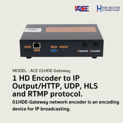 1 HD Encoder (ACE) to IP Output/HTTP, UDP, HLS and RTMP protocol.