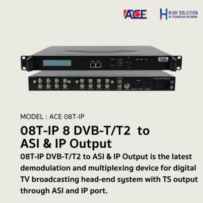 08T-IP (ACE) 8 DVB-T/T2  to ASI & IP Output