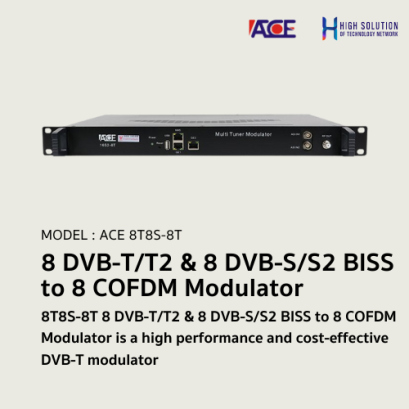 8T8S-8T (ACE) 8 DVB-T/T2 &amp; 8 DVB-S/S2 BISS to 8 COFDM Modulator