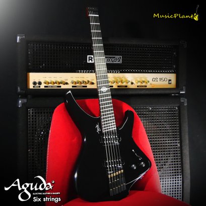 Aguda Electric Guitar กีตาร์ไฟฟ้าหัวตัด รุ่น Black Holes 6 Strings
