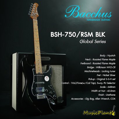 Bacchus กีตาร์ไฟฟ้า รุ่น BSH-750/RSM BLK BLACK BEAUTY
