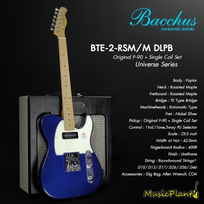 Bacchus กีตาร์ไฟฟ้า รุ่น BTE-2-RSM/M DLPB (Original P-90 + Single Coil Set) DEEP LAKE PLACID BLUE