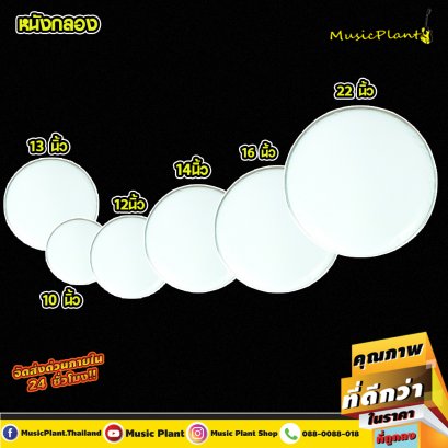 Izmir หนังกลอง หนังกลองชุด 1 ชั้น สีขาวขุ่น มีหลายไซส์ เลือกได้ 10 , 12 , 13 , 14 , 16 , 22 นิ้ว หนังกลองทอม หนังกลองกระเดื่อง