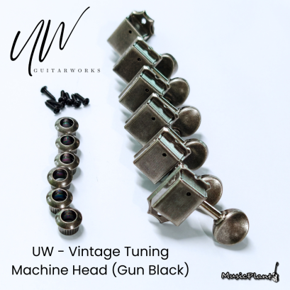 UW - Gun Black Vintage Tuning Machine ลูกบิดวินเทจสำหรับกีตาร์ไฟฟ้า 6L