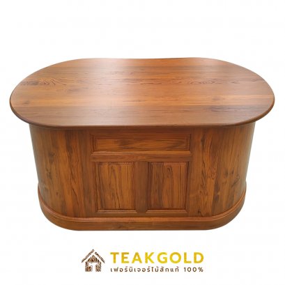 013_โต๊ะทำงานไม้สักทรงเม็ดถั่ว สีสักแก่