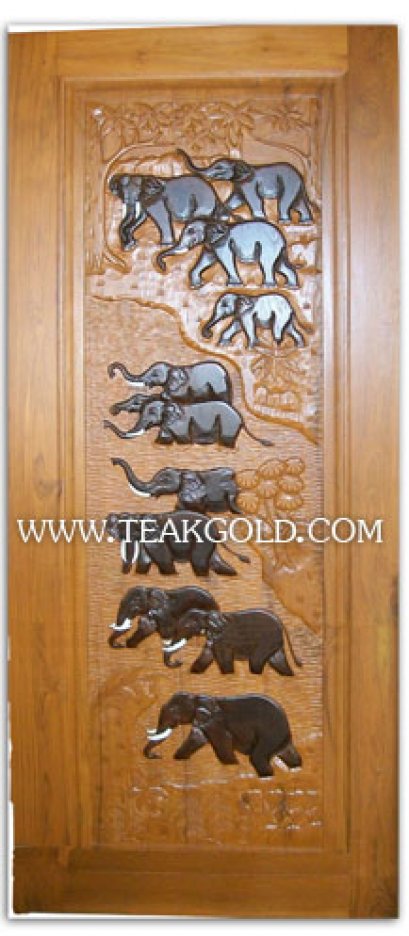 009_ประตูไม้สักแกะสลักลายโขลงช้าง