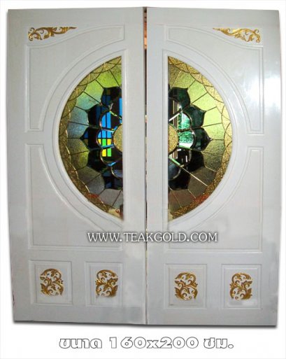 026_ประตูไม้สักกระจกนิรภัยวินเทจ