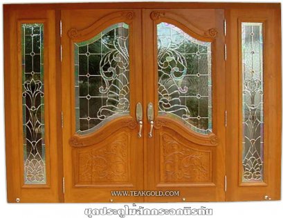 038_ชุดประตูไม้สักกระจกนิรภัย