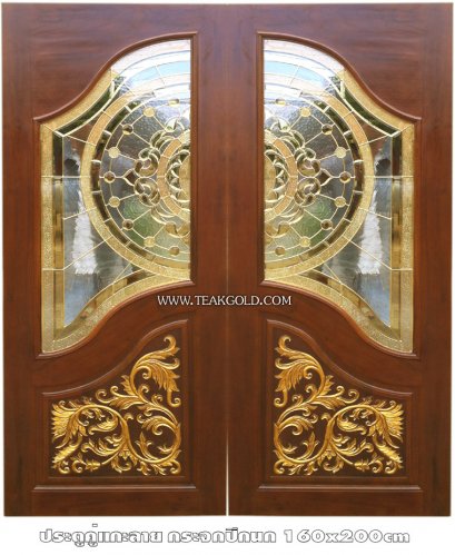 044_ประตูไม้สักบานคู่กระจกนิรภัย