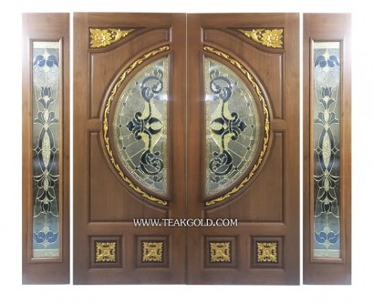 059_ชุดประตูไม้สักกระจกนิรภัยปีกนก