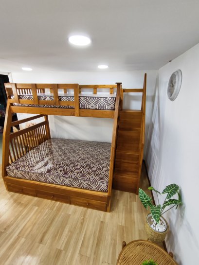 050_เตียงไม้สัก 2 ชั้น ด้านบน 3.5 ฟุต, ด้านล่าง 5 ฟุต
