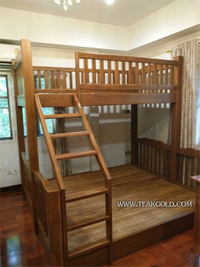 043_เตียงไม้สัก 2 ชั้น ด้านล่าง 6 ฟุต, ด้านบน 3.5 ฟุต