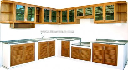 ห้องครัวไม้สัก ตู้ลอยไม้สัก บานซิ้งไม้สัก ตู้ลิ้นชักไม้สัก แบบครบชุดพร้อมราคาแต่ละชิ้นงาน