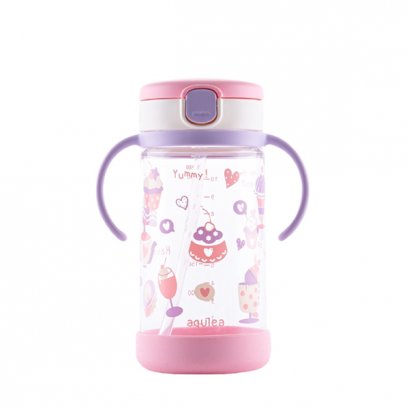 RICHELL แก้วหลอดดูด พร้อมซิลิโคนรองก้น AQULEA 320 ml. (7m+)